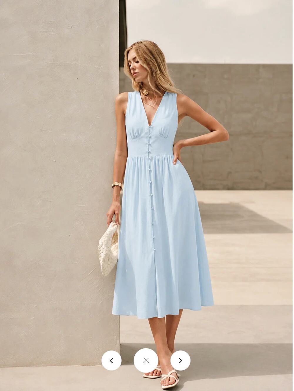 NWT Commense Linen Blend V Neck Cross Back Maxi Dress SZ L